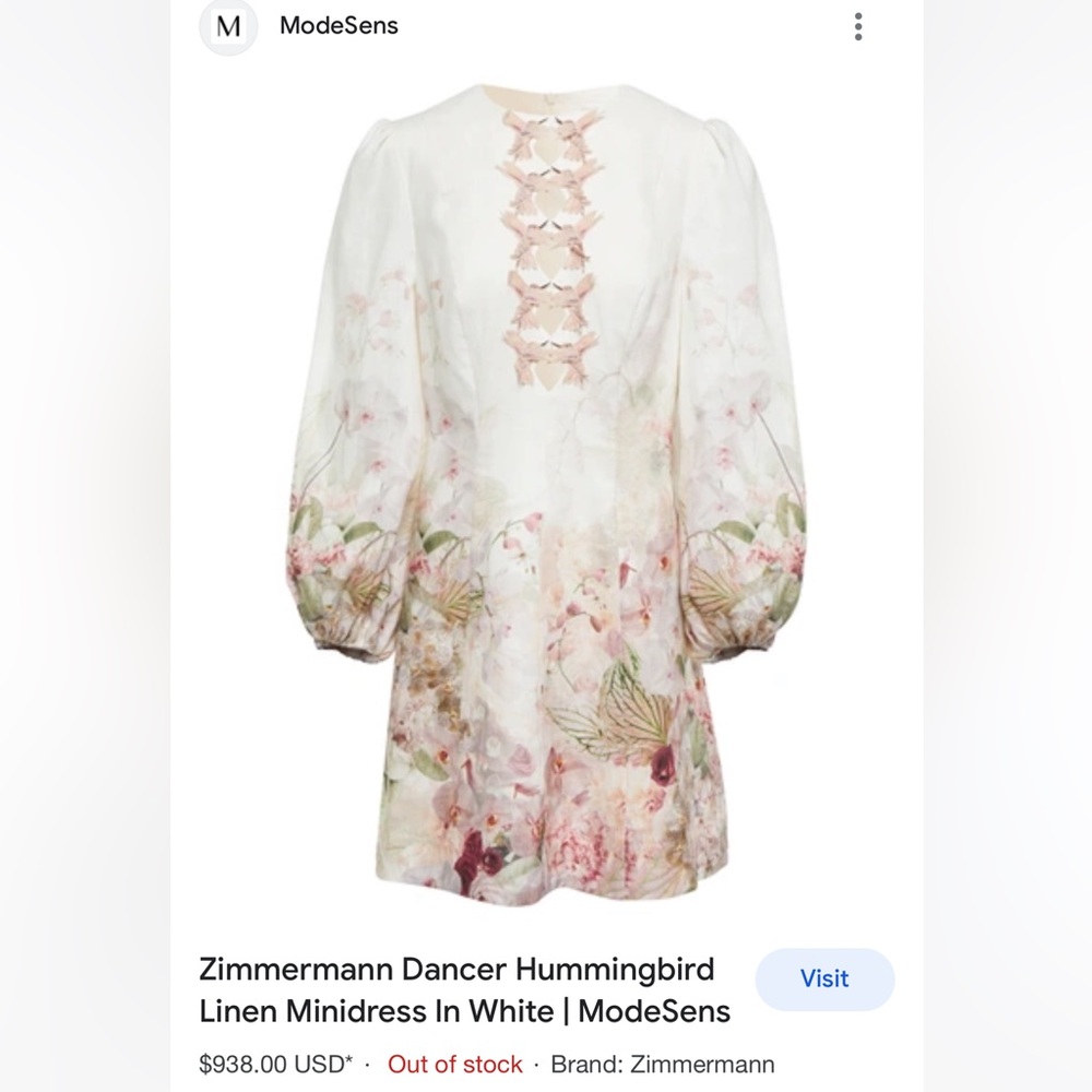 SOLD ❤️❤️❤️Zimmermann Dancer Floral Hummingbird-Embroidered Mini Dress